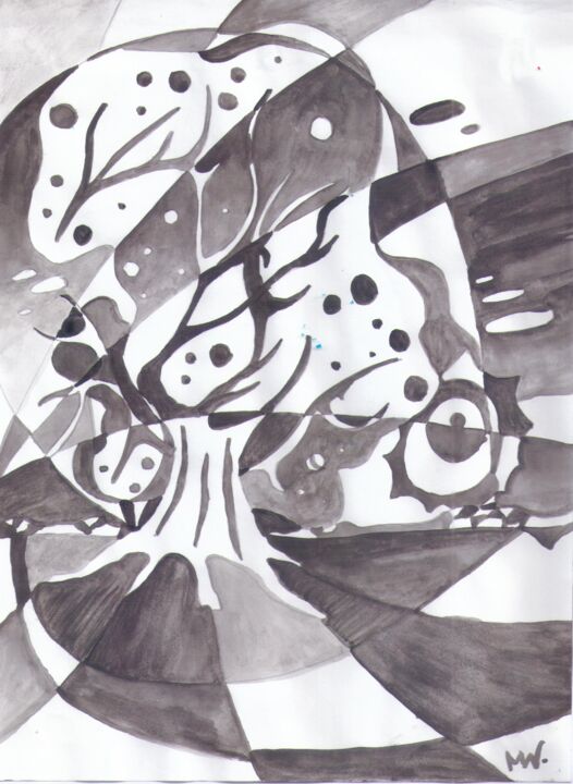 Рисунок под названием "Пейзаж с дубом" - Владимир Мозалевский, Подлинное произведение искусства, Акварель