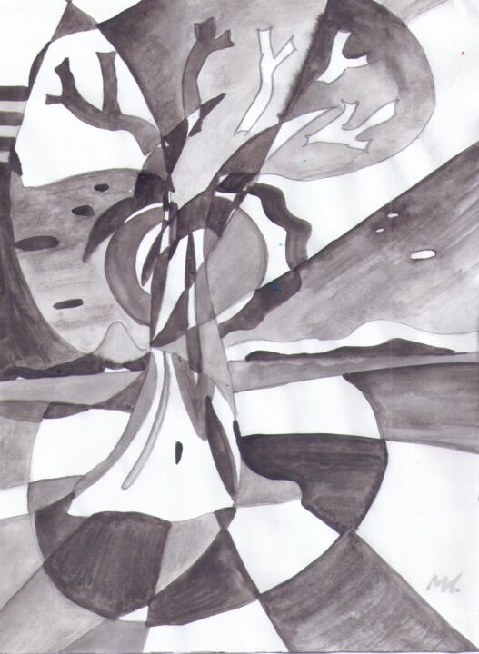 Dessin intitulée "Старое дерево" par Vladimir Mozalevskii, Œuvre d'art originale, Aquarelle