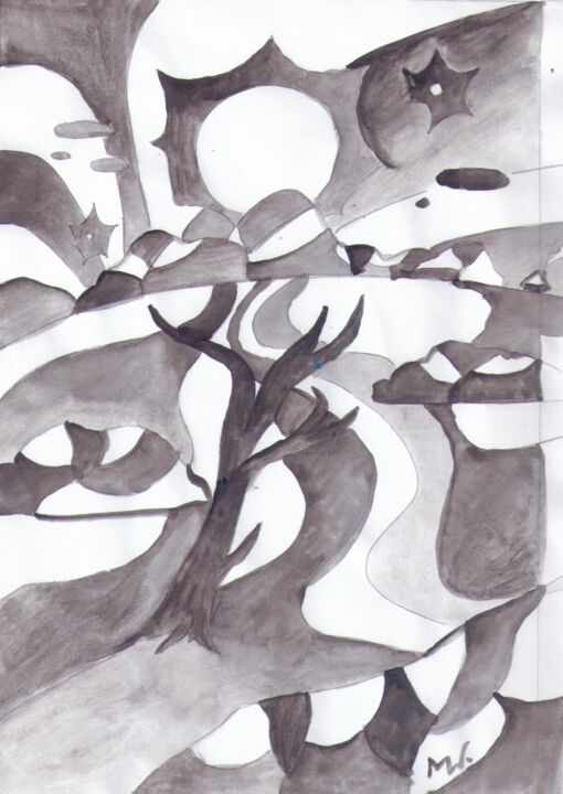 Dessin intitulée "Сухое дерево" par Vladimir Mozalevskii, Œuvre d'art originale, Aquarelle