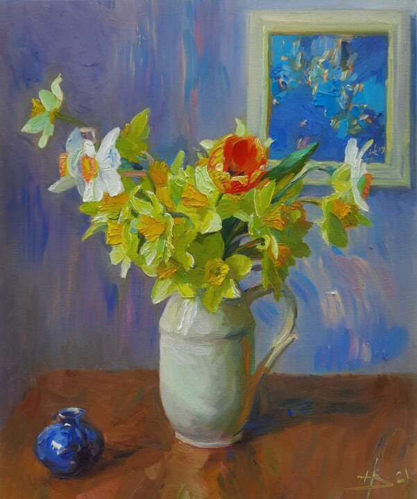 Painting titled "Daffodils" by Vladimir Natalushko, Original Artwork, Oil