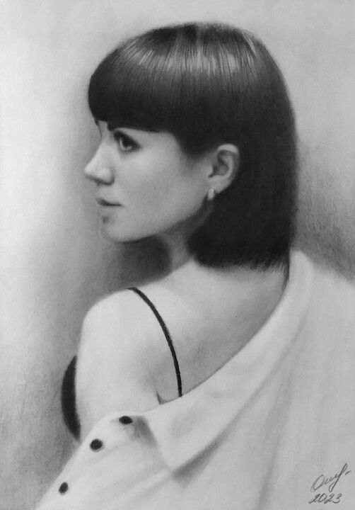 Drawing titled "Юлия" by Vladimir Oshmarin, Original Artwork, Pencil