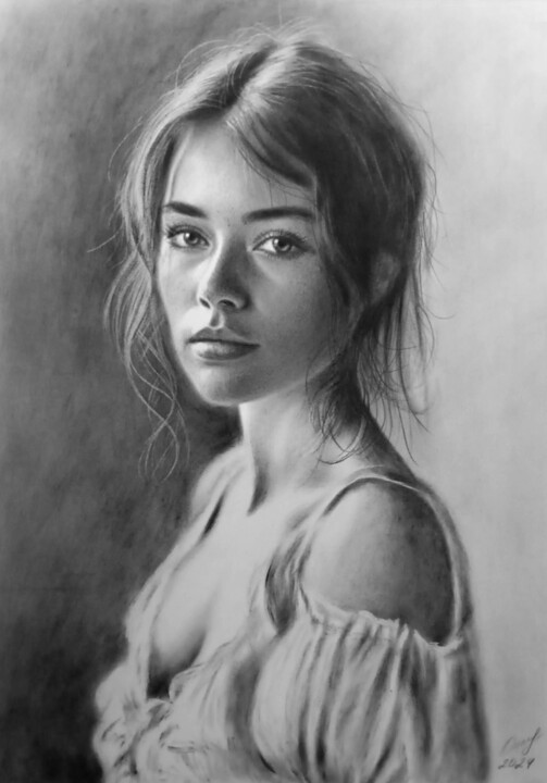 Drawing titled "Леся" by Vladimir Oshmarin, Original Artwork, Pencil