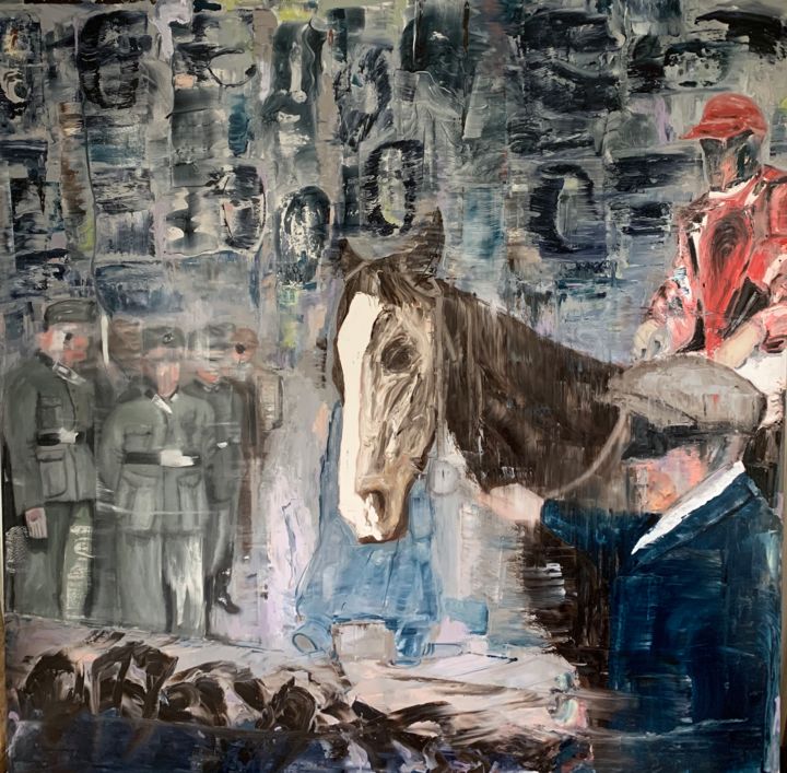 Peinture intitulée "Horse last race" par Vladimir Paun-Vrapciu, Œuvre d'art originale, Huile