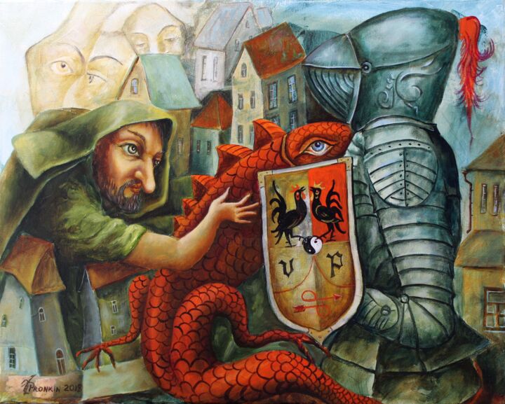 Painting titled "Красный дракон" by Vladimir Pronkin, Original Artwork, Oil