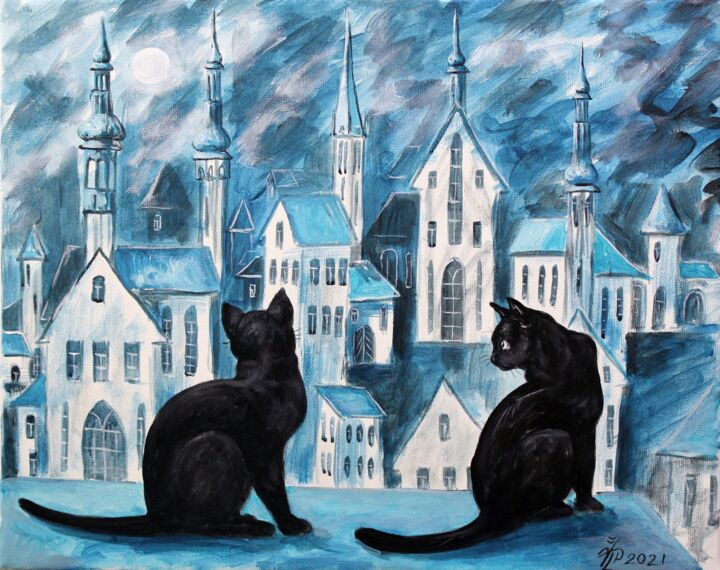 Картина под названием "BLACK CAT 2" - Vladimir Pronkin, Подлинное произведение искусства, Масло