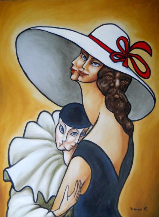 Картина под названием "Дама и пьеро." - Vladimir Pronkin, Подлинное произведение искусства, Масло