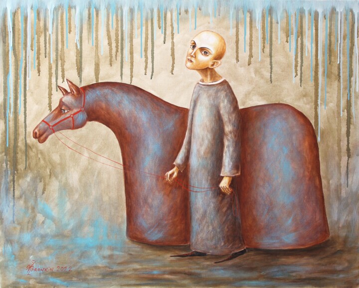 Картина под названием "HORSE and BOY" - Vladimir Pronkin, Подлинное произведение искусства, Масло