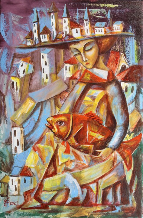 Painting titled "БОЛЬШАЯ РЫБА" by Vladimir Pronkin, Original Artwork, Oil