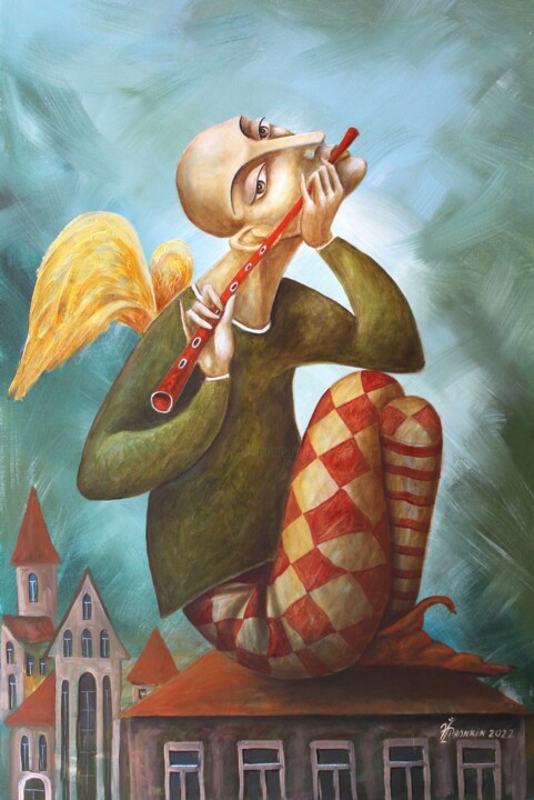 Peinture intitulée "ANGEL GOLD-WINGED" par Vladimir Pronkin, Œuvre d'art originale, Huile