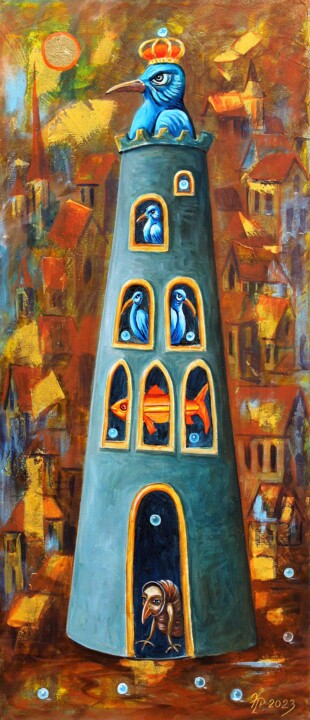 Картина под названием "БАШНЯ СИНЕЙ ПТИЦЫ" - Vladimir Pronkin, Подлинное произведение искусства, Масло