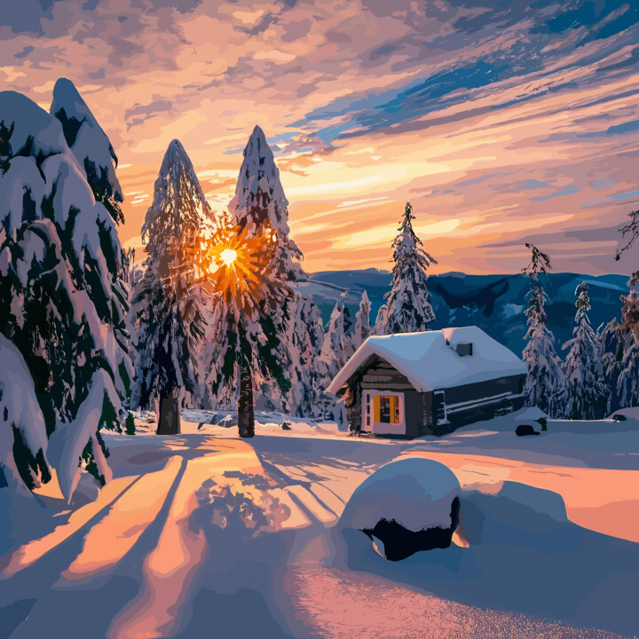 Digital Arts titled "Winter morning" by Vladimir Semenov, Original Artwork, AI generated image