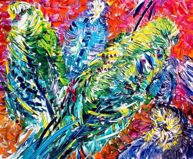 Painting titled "Parrots" by Vladimir Shahinyan, Original Artwork