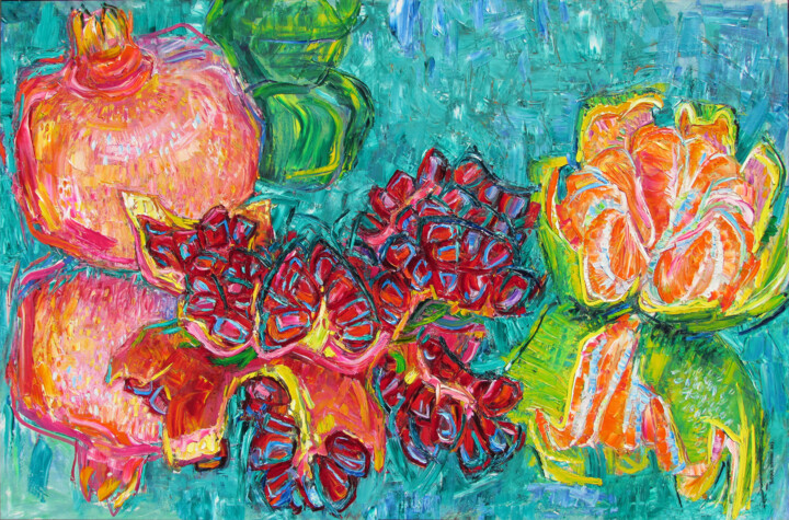Painting titled "Pomegranate & Tange…" by Vladimir Shahinyan, Original Artwork, Oil