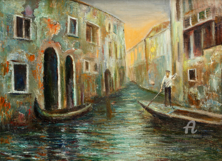 Painting titled "Venetian melody" by Vladimir Volosov, Original Artwork, Oil Mounted on Wood Stretcher frame