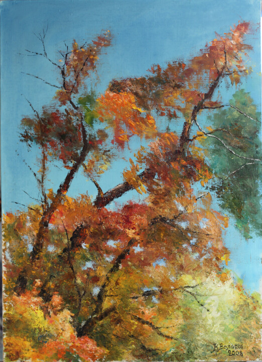 Painting titled "Autumn Extravaganza…" by Vladimir Volosov, Original Artwork, Oil Mounted on Wood Stretcher frame