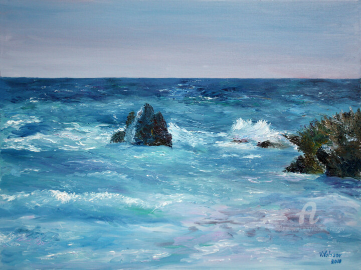 Painting titled "Turquoise Bermuda" by Vladimir Volosov, Original Artwork, Oil Mounted on Wood Stretcher frame