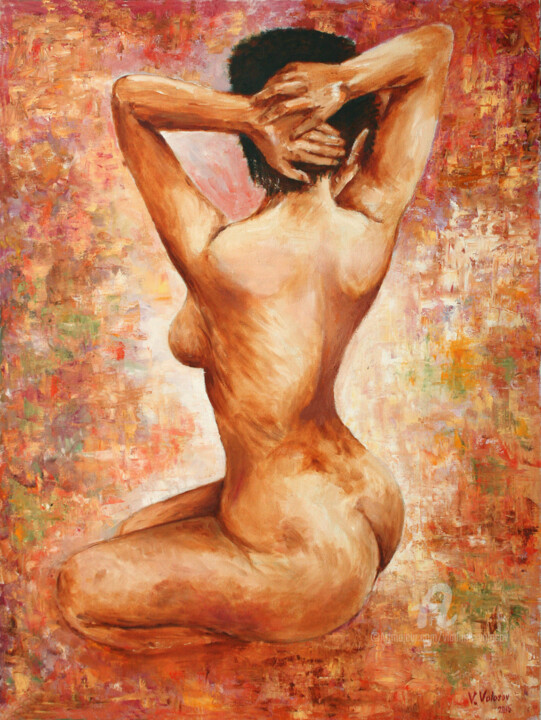 Painting titled "Naked Girl" by Vladimir Volosov, Original Artwork, Oil Mounted on Wood Stretcher frame