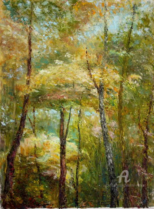 Картина под названием "Autumn Forest Elegy" - Vladimir Volosov, Подлинное произведение искусства, Масло Установлен на Деревя…