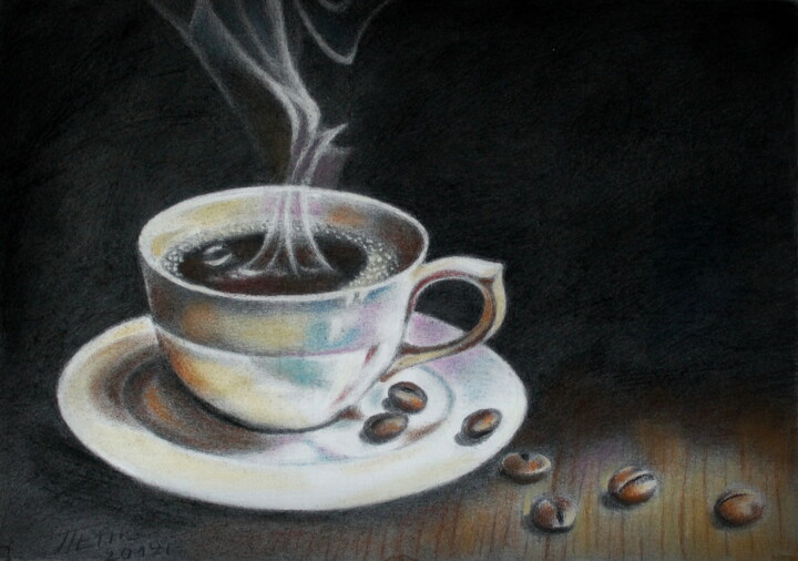Dessin intitulée "Кофе" par Vladimir Vp, Œuvre d'art originale, Fusain