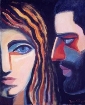 Картина под названием "Adam & Eve" - Vladimir Zagitov, Подлинное произведение искусства, Масло