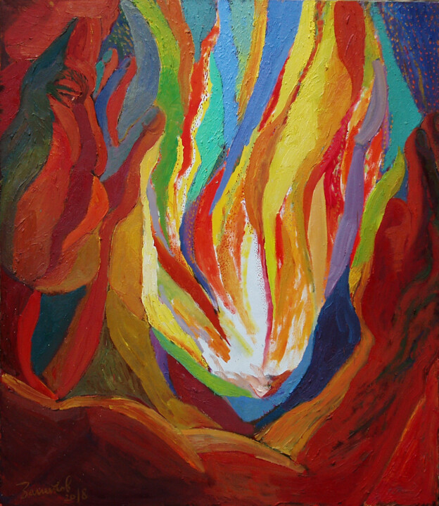 Painting titled "The Flame" by Vladimir Zagitov, Original Artwork, Oil Mounted on Wood Stretcher frame