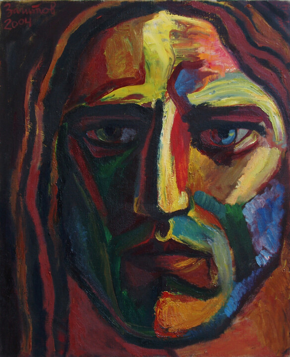 Painting titled "Jesus - I" by Vladimir Zagitov, Original Artwork, Oil Mounted on Wood Stretcher frame