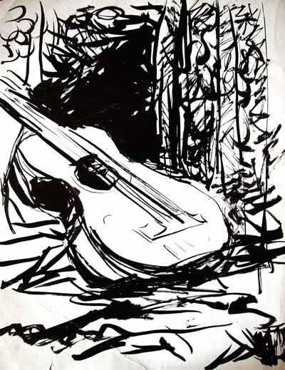Tekening getiteld "Guitar" door Vladimir Zagitov, Origineel Kunstwerk