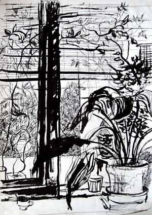 「Plants on window」というタイトルの描画 Vladimir Zagitovによって, オリジナルのアートワーク