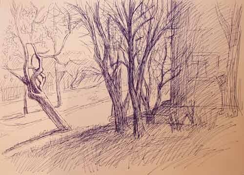Drawing titled "Trees in shade of b…" by Vladimir Zagitov, Original Artwork