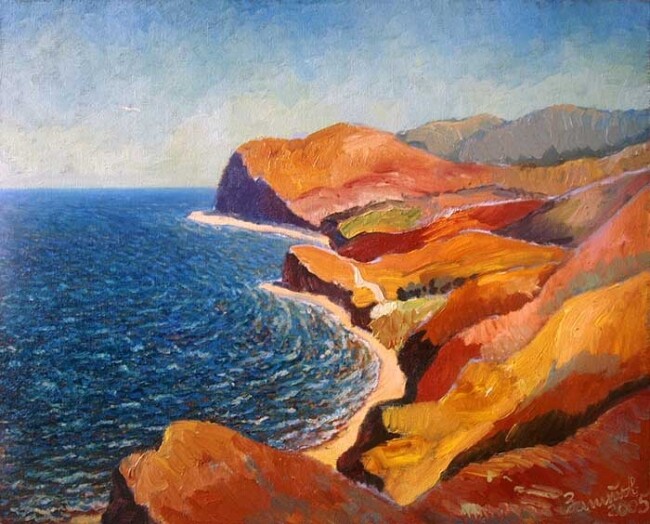 Schilderij getiteld "Crimea coast. Carad…" door Vladimir Zagitov, Origineel Kunstwerk, Olie