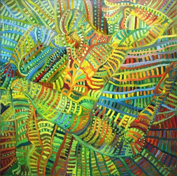 Painting titled "Green Dance" by Vladimir Zagitov, Original Artwork, Oil