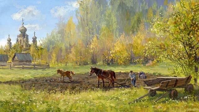 Картина под названием "золотой денек" - Владимир Жданов, Подлинное произведение искусства, Масло