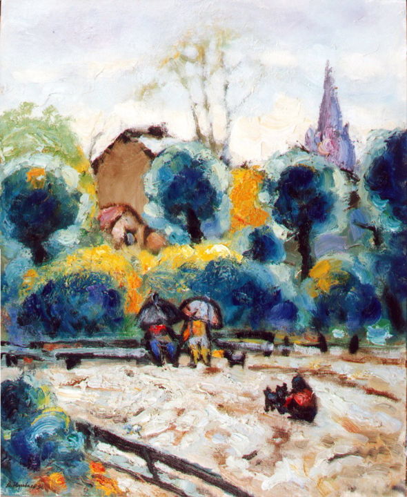 Painting titled "Park." by Vladimirs Ilibajevs, Original Artwork, Oil