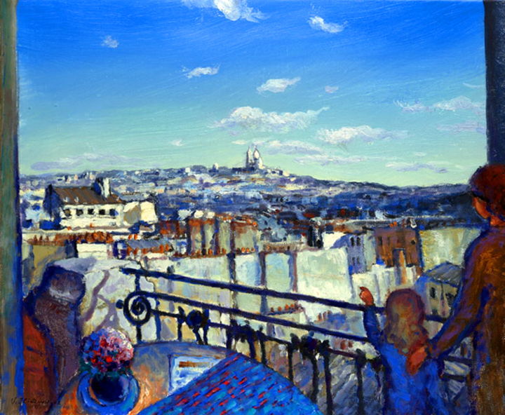 Painting titled "View on Monmartr" by Vladimirs Ilibajevs, Original Artwork, Oil