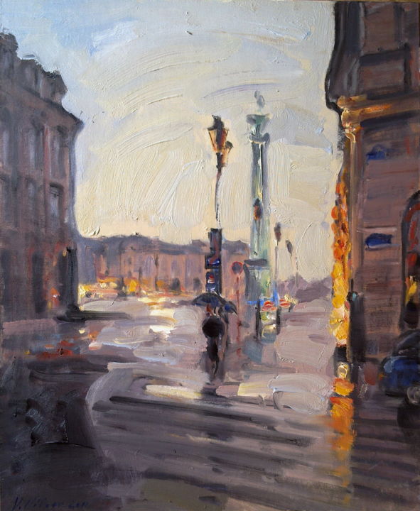 Painting titled "Paris. Place Vendom…" by Vladimirs Ilibajevs, Original Artwork, Oil