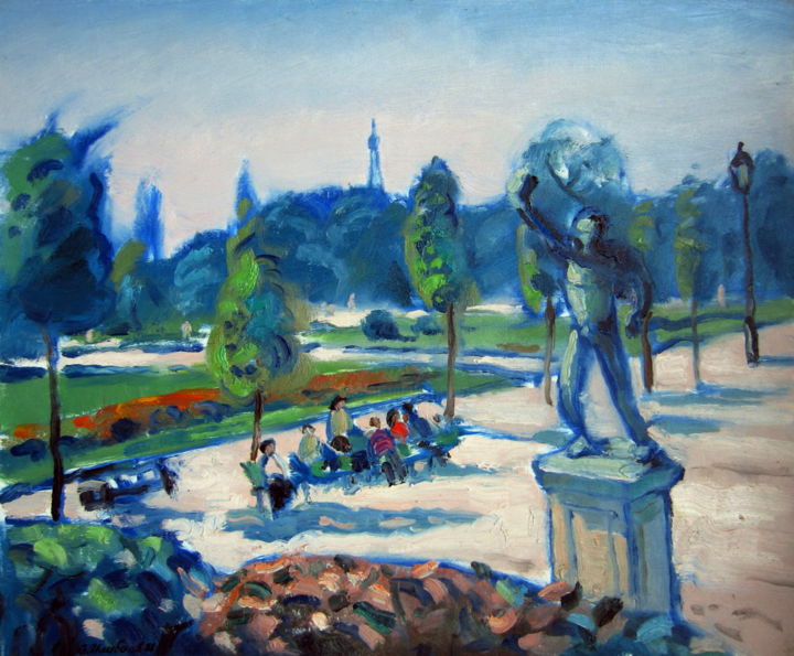 Malerei mit dem Titel "Park Tuilery" von Vladimirs Ilibajevs, Original-Kunstwerk, Öl