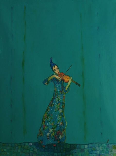 Painting titled "Violin plauer on gr…" by Vladimir Kirov, Original Artwork, Other
