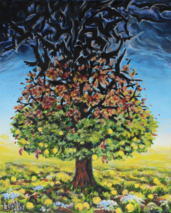 Painting titled "The Tree" by Vladimir Lapin, Original Artwork, Oil