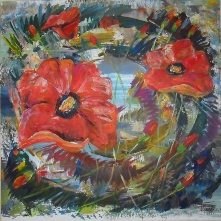 Painting titled "Mohnblumen Wind" by Vladimirnikolski, Original Artwork, Oil