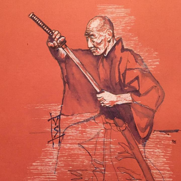 Drawing titled "sketh_samurai.jpg" by Vladimir Sudakov, Original Artwork, Ballpoint pen