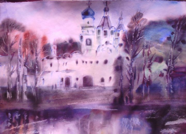 Painting titled "Лавра осенью г Свят…" by Vladimir Trutko, Original Artwork, Acrylic