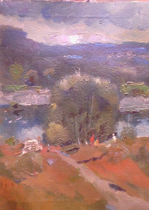Painting titled "Пейзаж из окна худо…" by Vladimir Trutko, Original Artwork, Oil