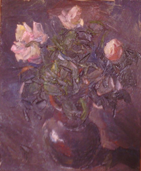 Картина под названием "Розы в кувшине" - Владимир Трутко, Подлинное произведение искусства, Масло