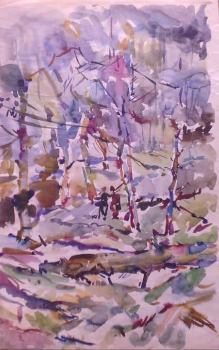 Painting titled "In the forest."В ле…" by Vladimir Trutko, Original Artwork, Watercolor