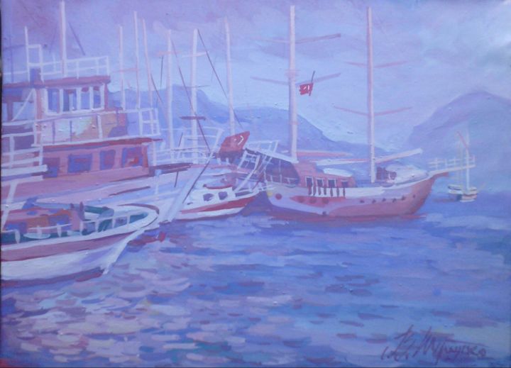 Painting titled "'Флотилия Мармариса'" by Vladimir Trutko, Original Artwork, Acrylic