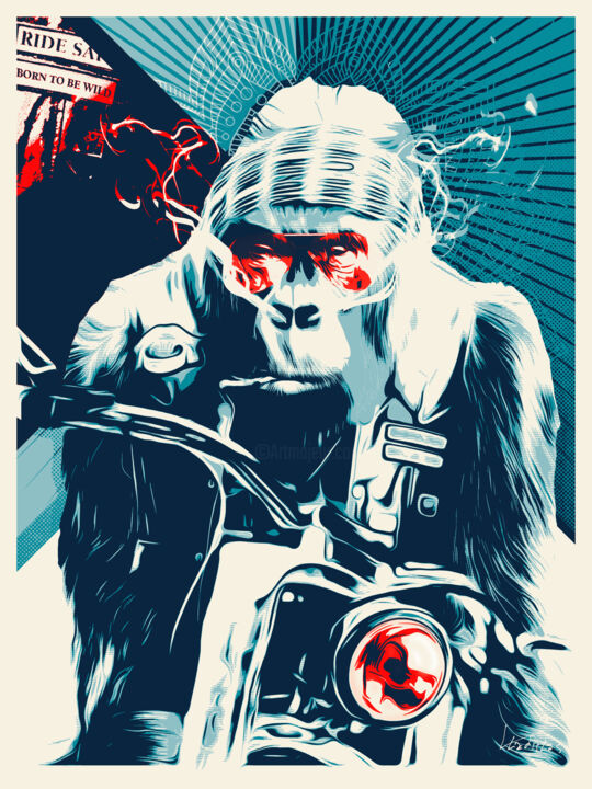 Arts numériques intitulée "MONKEY BIKER - THE…" par Vladislas, Œuvre d'art originale, Peinture numérique