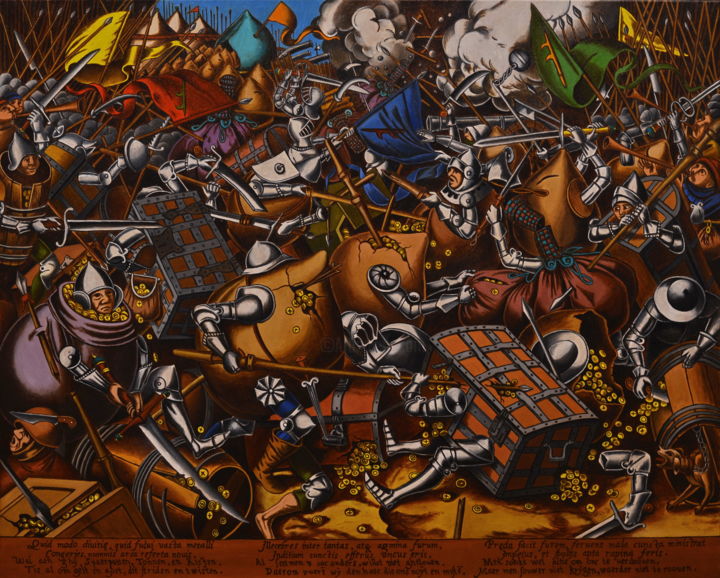 Картина под названием "Битва кошельков и с…" - Владислав Ятченко, Подлинное произведение искусства, Масло