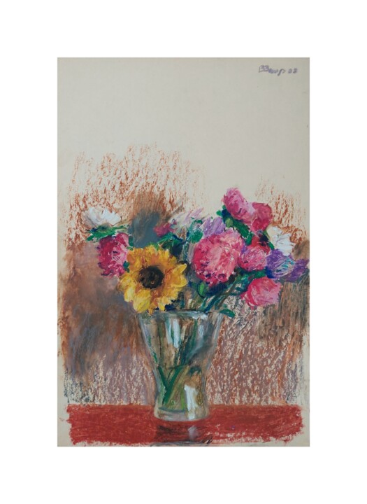 Pittura intitolato ""Flowers in a vase"" da Vladislav Zdor, Opera d'arte originale, Pastello