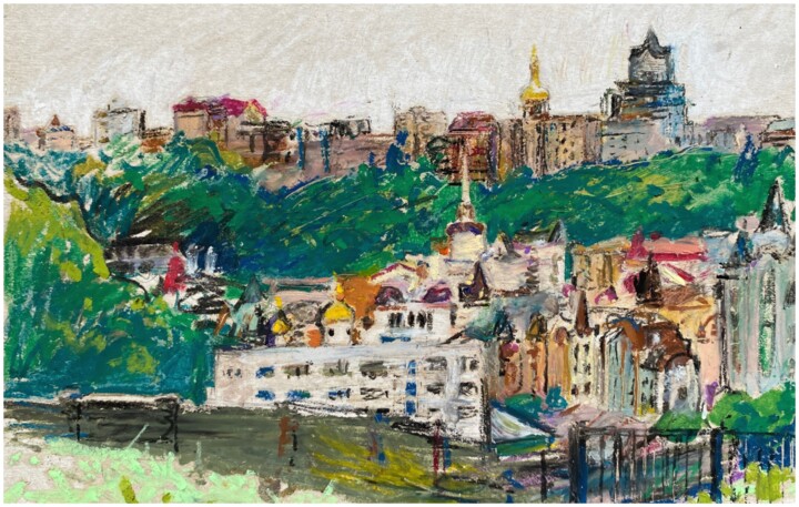 Malerei mit dem Titel ""View of Vozdvizhen…" von Vladislav Zdor, Original-Kunstwerk, Pastell