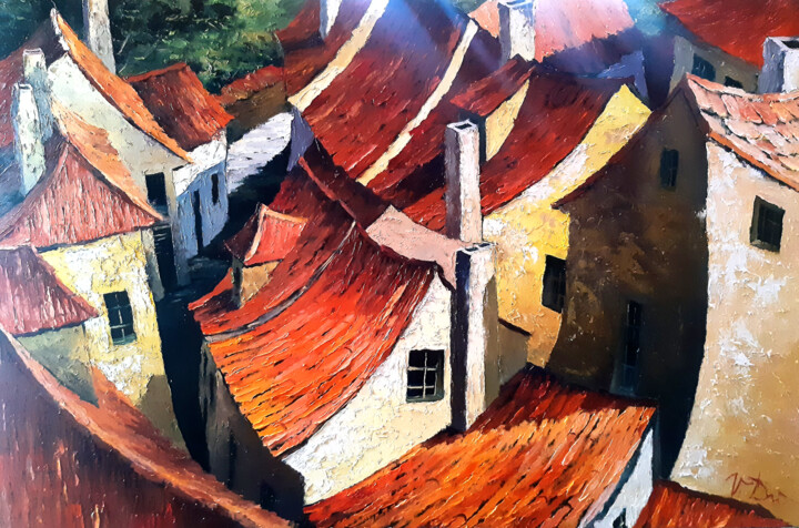 Картина под названием "Old Prague" - Vladislav Dmitrijev, Подлинное произведение искусства, Масло